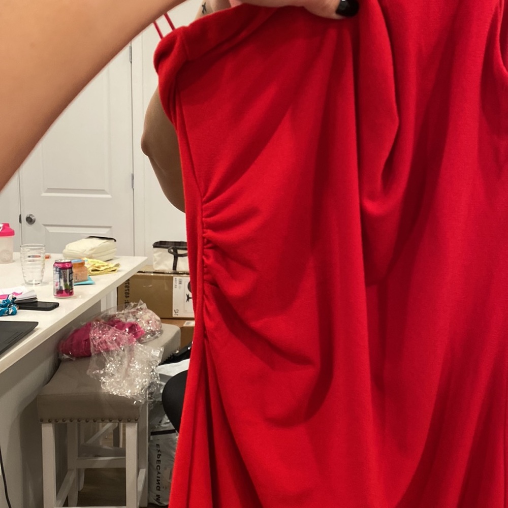 Red one shoulder midi dress - Picture 2 of 4